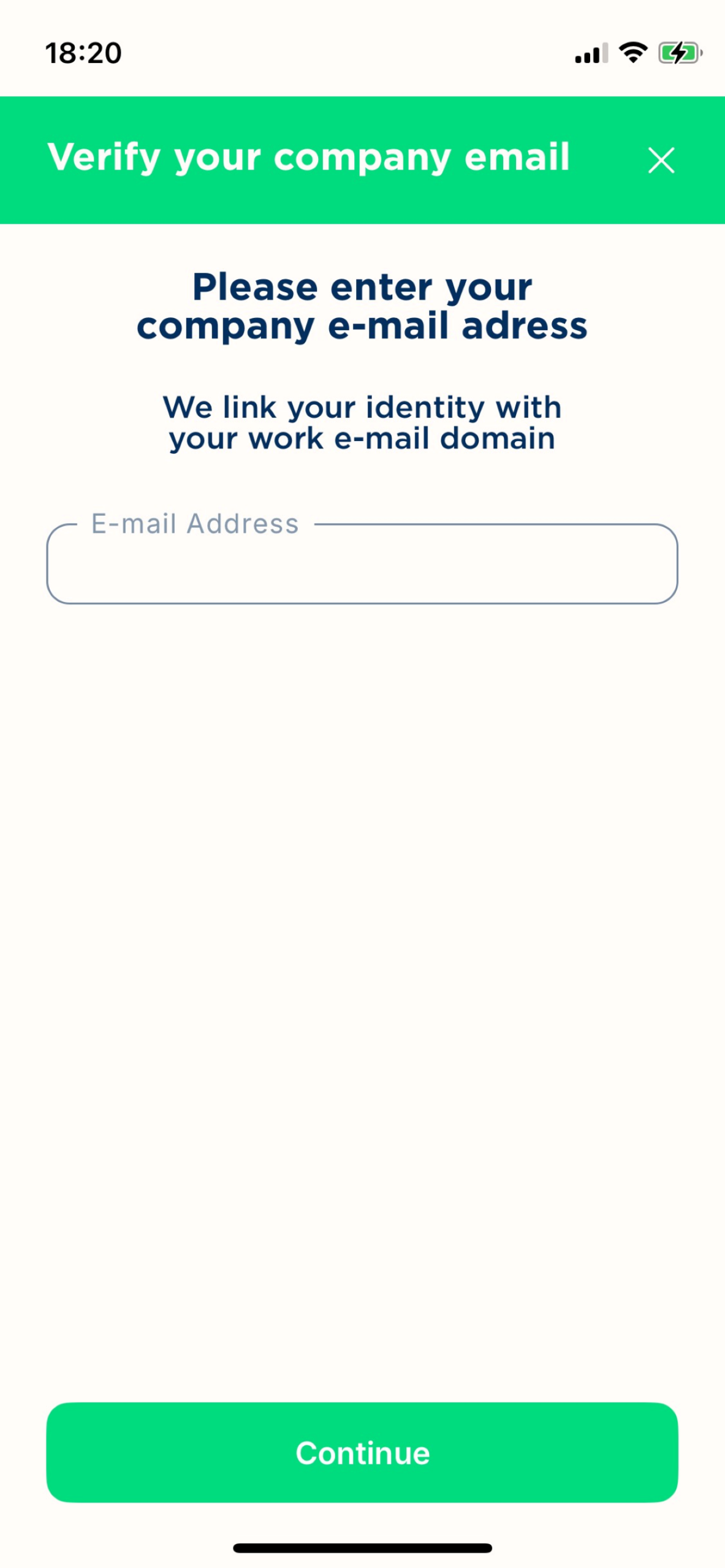 WeVerify company verification screen in the mobile app