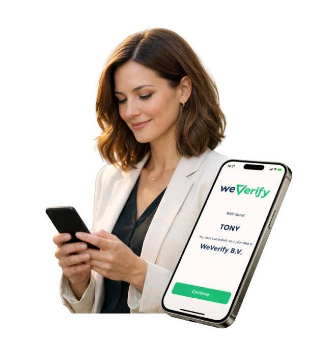 A professional verifying her identity on the WeVerify mobile app