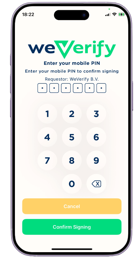 WeVerify sales agreement signing screen in the mobile app