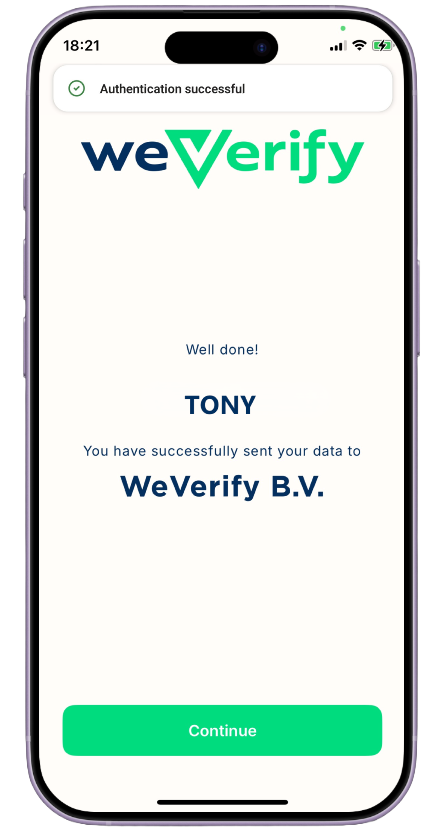 WeVerify document signing screen in the mobile app