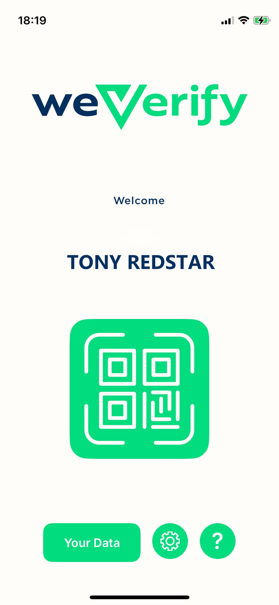 WeVerify identity verification screen in the mobile app